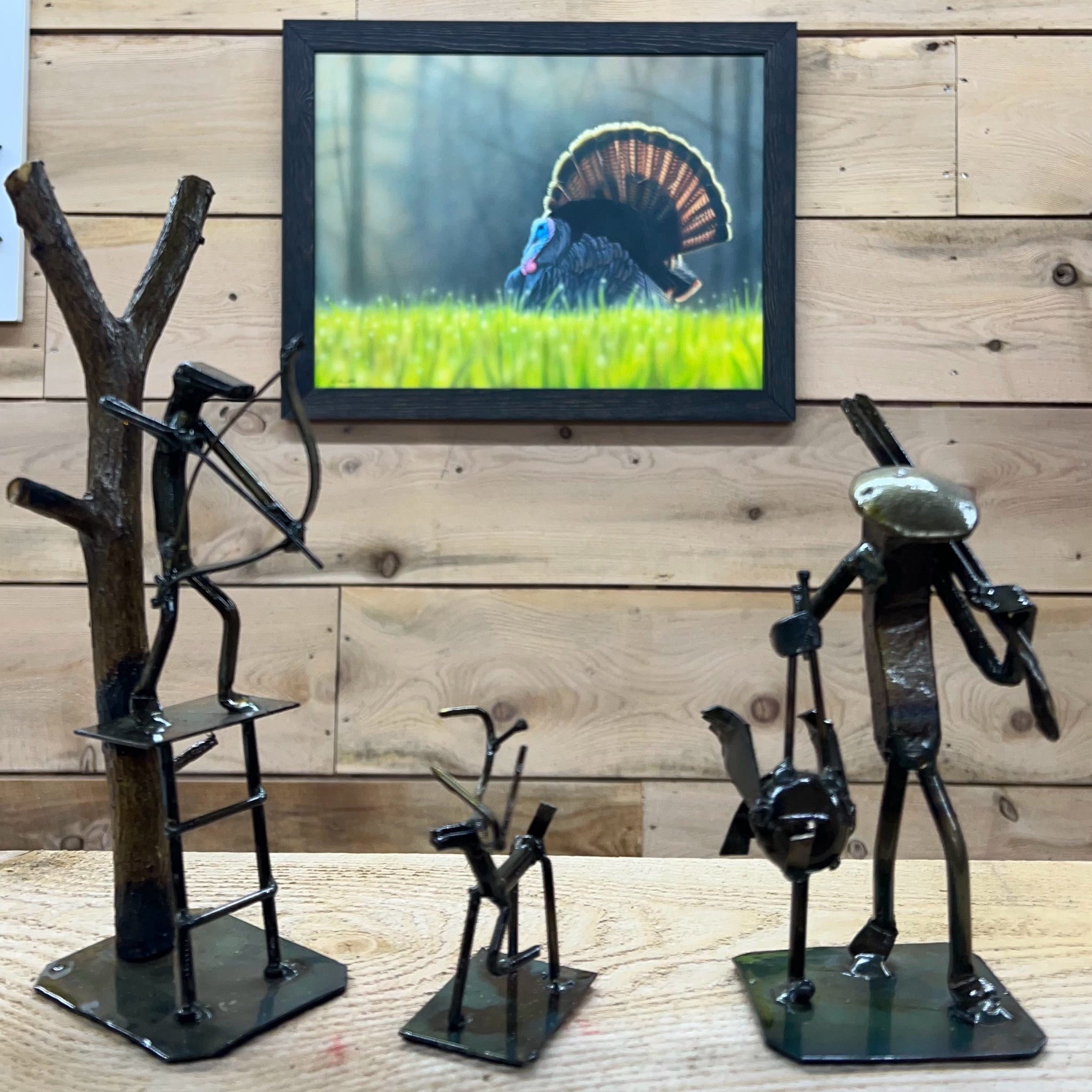 BOW HUNTER AND DEER - WILDERNESS-THEMED RAILROAD SPIKE SCULPTURE