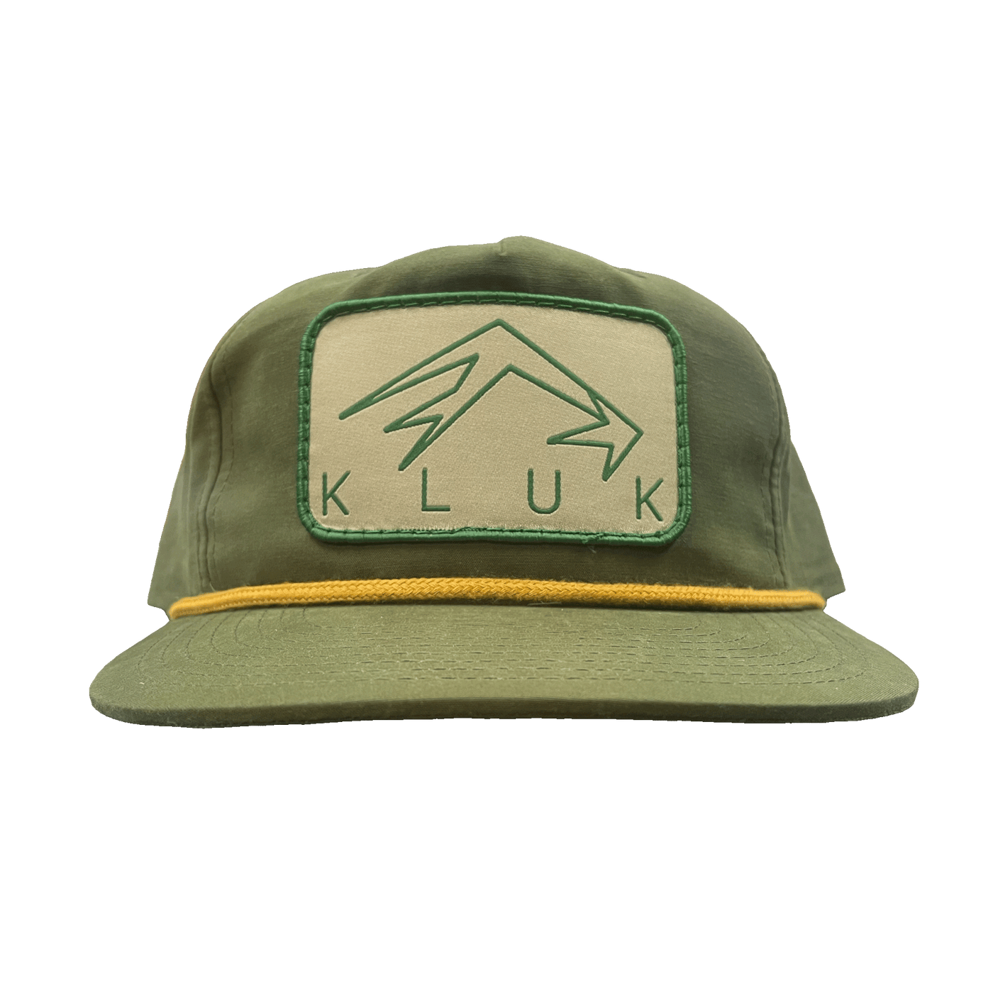 The Loden Gold Pap hat front profile showing off the logo