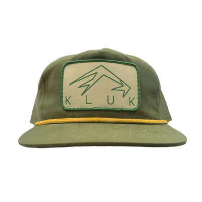 The Loden Gold Pap hat front profile showing off the logo
