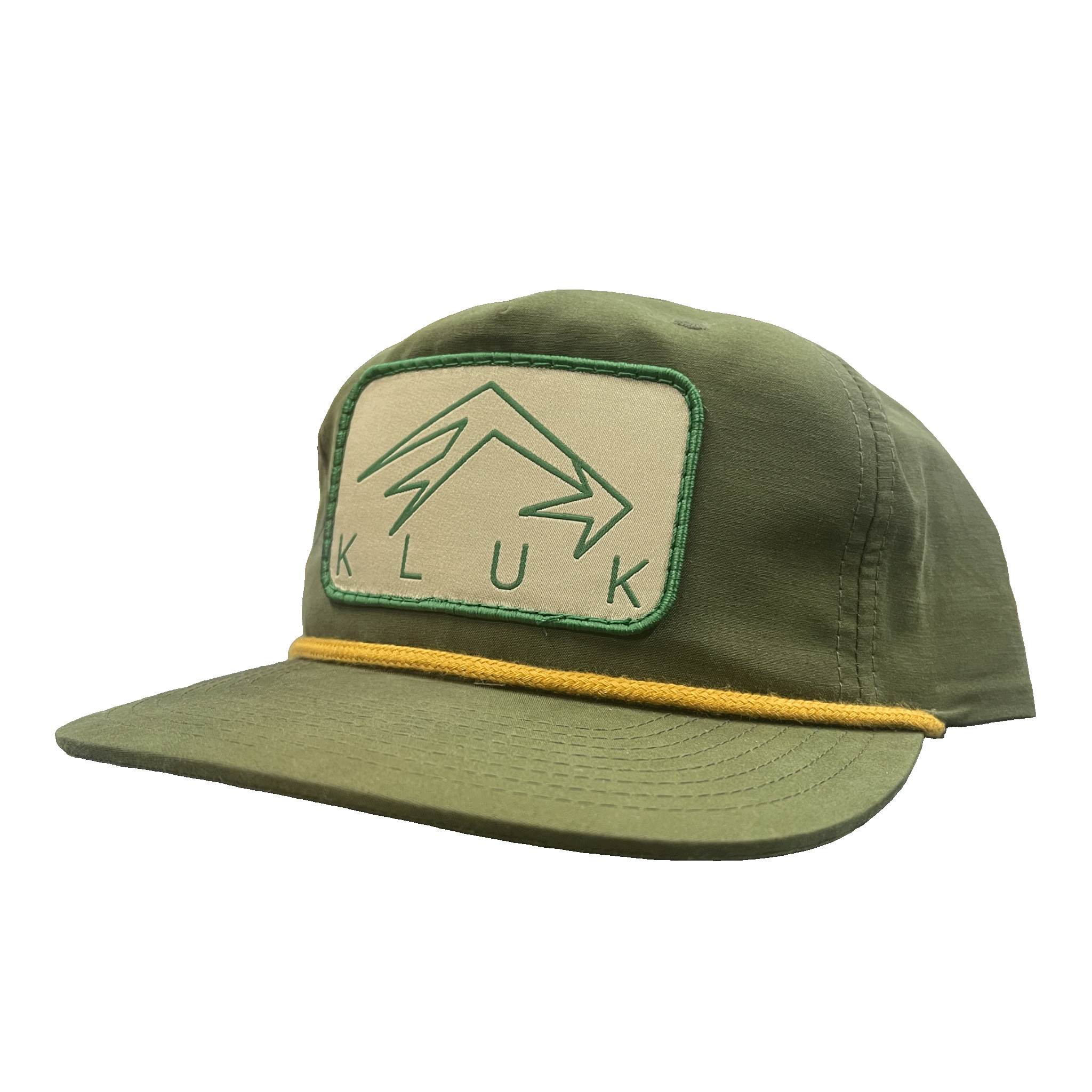 The Loden Gold Pap hat Side profile showing off the logo