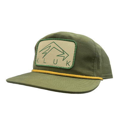 The Loden Gold Pap hat Side profile showing off the logo