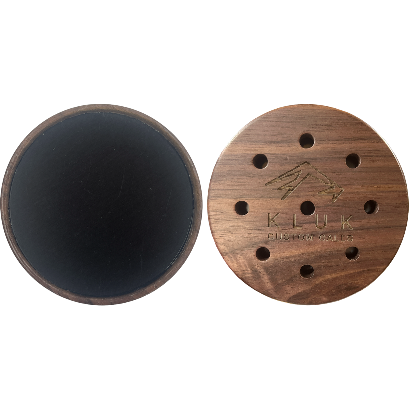 WALNUT/ALUMINUM WITH DYMONDWOOD STRIKER showing both sides of pot call