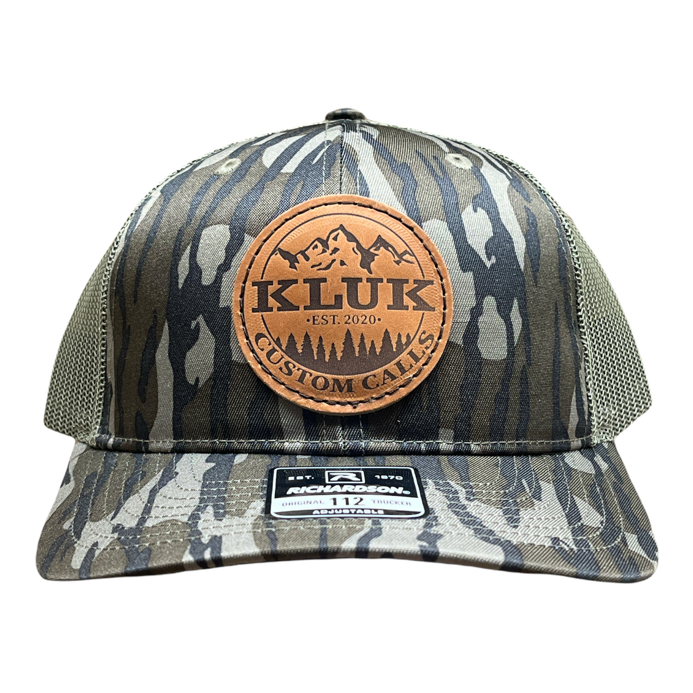 Bottomland loden leather logo patch front view