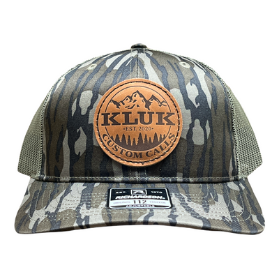 Bottomland loden leather logo patch front view