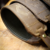 Leather turkey tote leg holsters detail close up shot showing Kluk logo